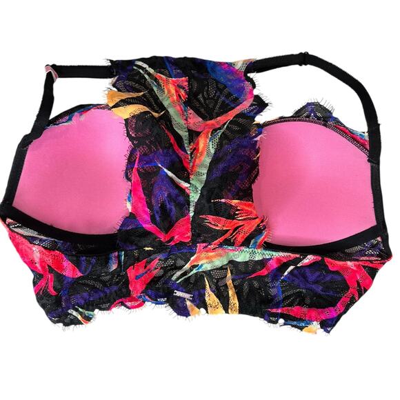 VS PINK Push Up Bra 34B Black Lace Tropical Halter Racerback Front Closure NEW - Picture 7 of 9